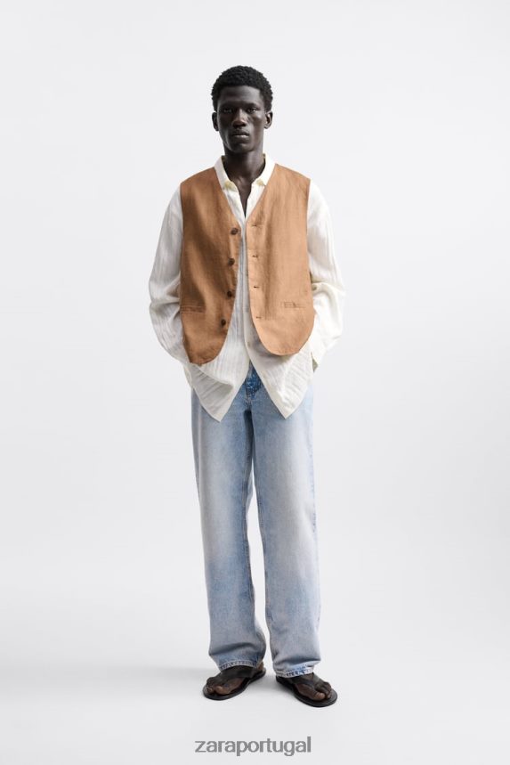 Colete 100% linho homens Zara terracota Z2080L1157 roupas