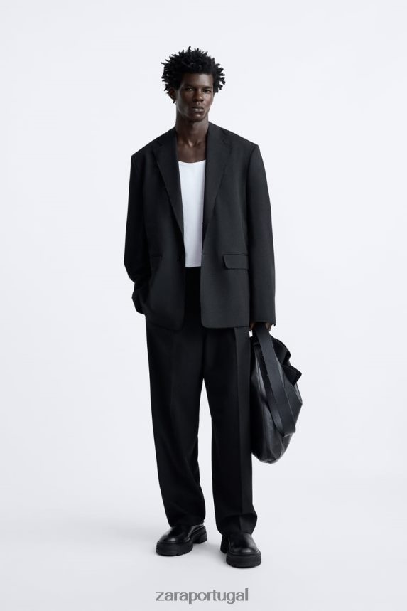 blazer com acabamento irregular homens Zara preto Z2080L1160 roupas