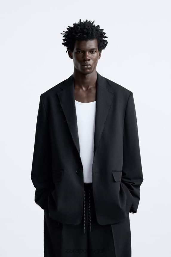 blazer com acabamento irregular homens Zara preto Z2080L1160 roupas