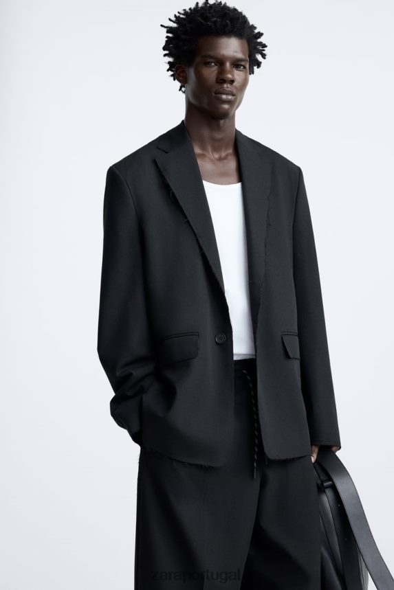 blazer com acabamento irregular homens Zara preto Z2080L1160 roupas