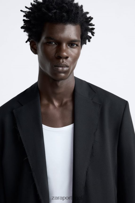 blazer com acabamento irregular homens Zara preto Z2080L1160 roupas