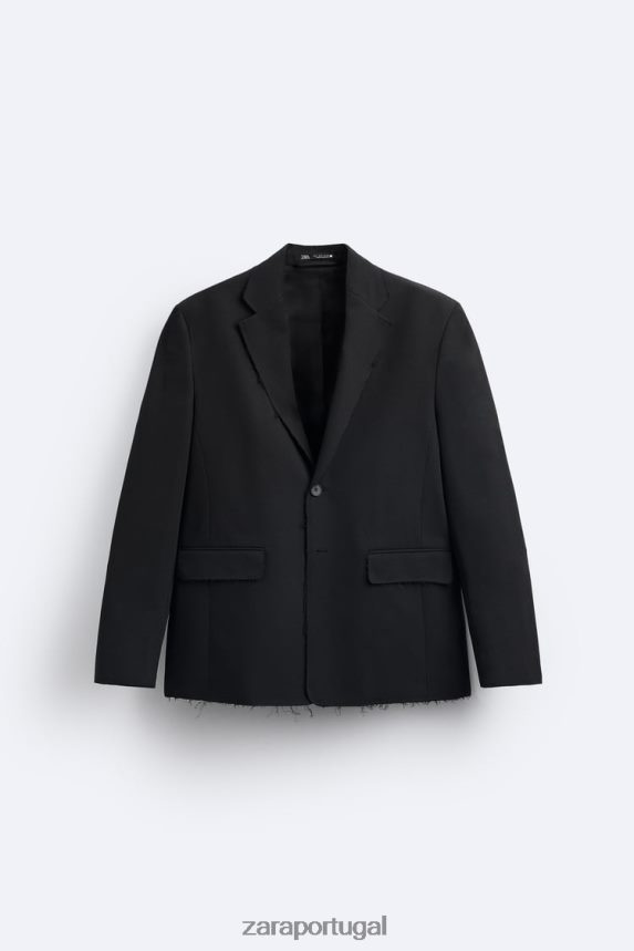 blazer com acabamento irregular homens Zara preto Z2080L1160 roupas