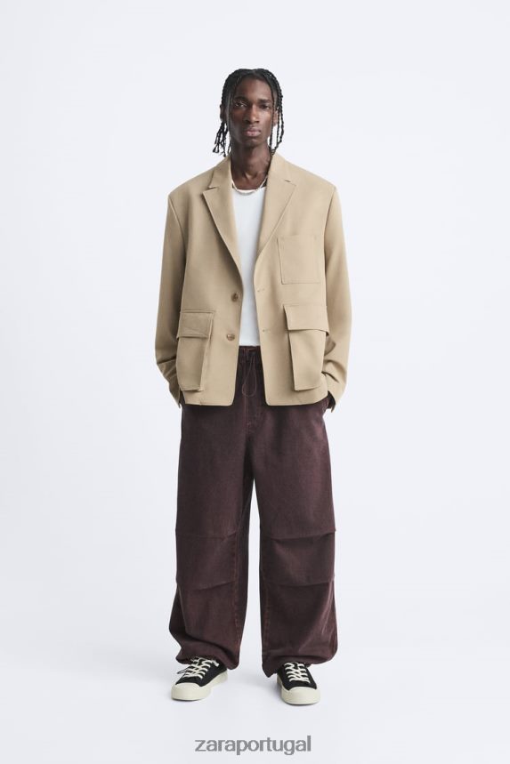 blazer de bolso homens Zara bronzeado leve Z2080L1158 roupas