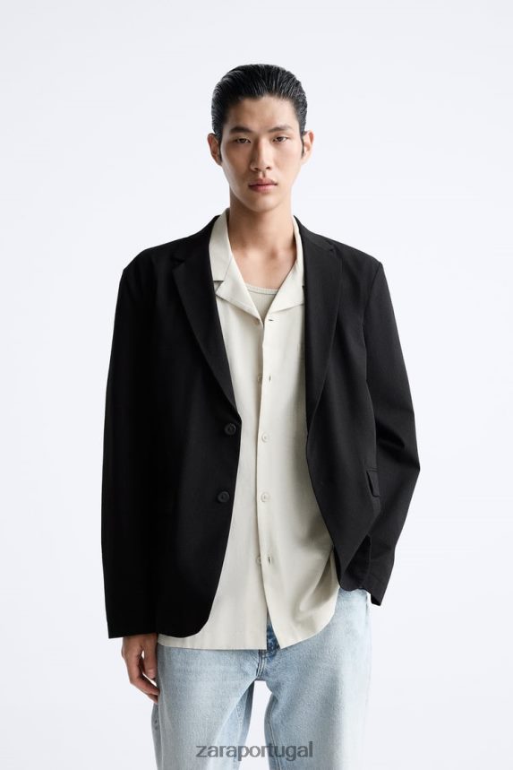 blazer seersucker homens Zara preto Z2080L1168 roupas