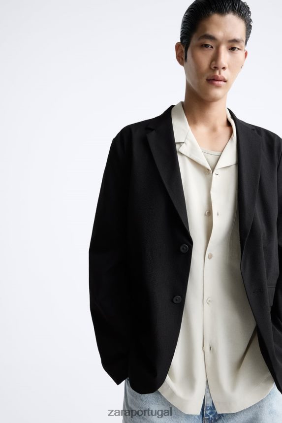 blazer seersucker homens Zara preto Z2080L1168 roupas