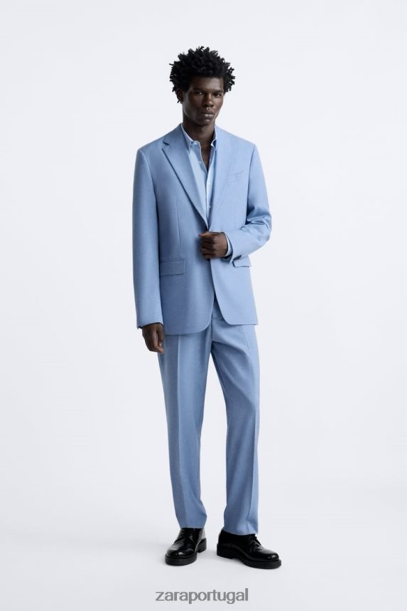 paletó texturizado homens Zara céu azul Z2080L1144 roupas