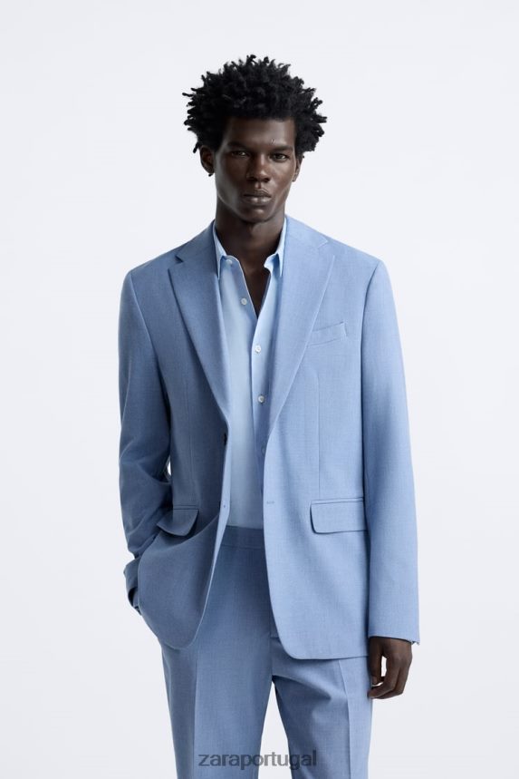 paletó texturizado homens Zara céu azul Z2080L1144 roupas