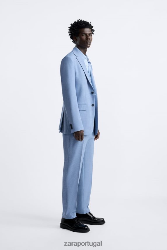 paletó texturizado homens Zara céu azul Z2080L1144 roupas
