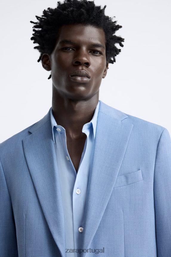 paletó texturizado homens Zara céu azul Z2080L1144 roupas