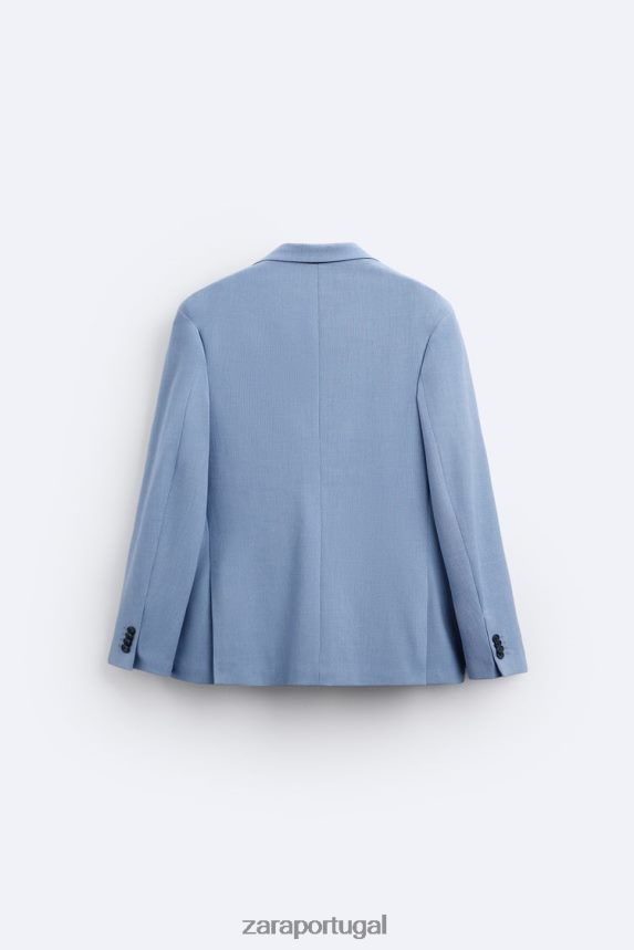 paletó texturizado homens Zara céu azul Z2080L1144 roupas