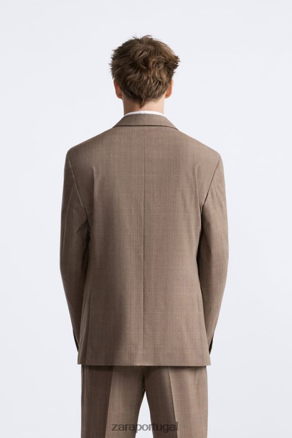 paletó xadrez homens Zara marrom acinzentado Z2080L1162 roupas