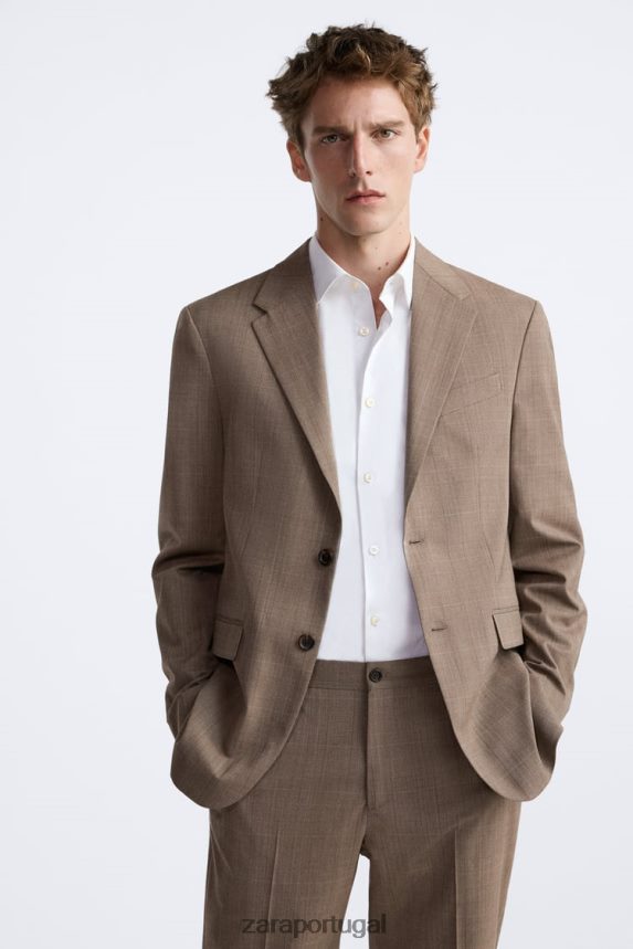 paletó xadrez homens Zara marrom acinzentado Z2080L1162 roupas