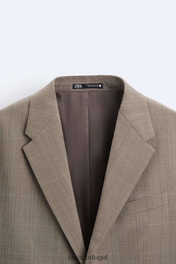 paletó xadrez homens Zara marrom acinzentado Z2080L1162 roupas