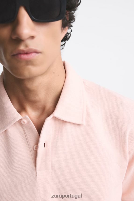 pólo texturizado homens Zara rosa desbotado Z2080L1229 roupas