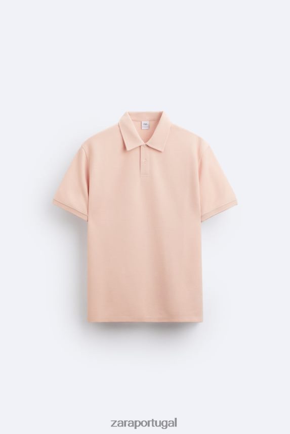 pólo texturizado homens Zara rosa desbotado Z2080L1229 roupas