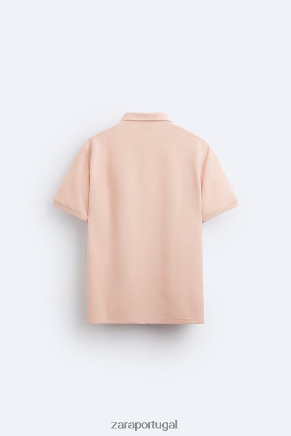pólo texturizado homens Zara rosa desbotado Z2080L1229 roupas