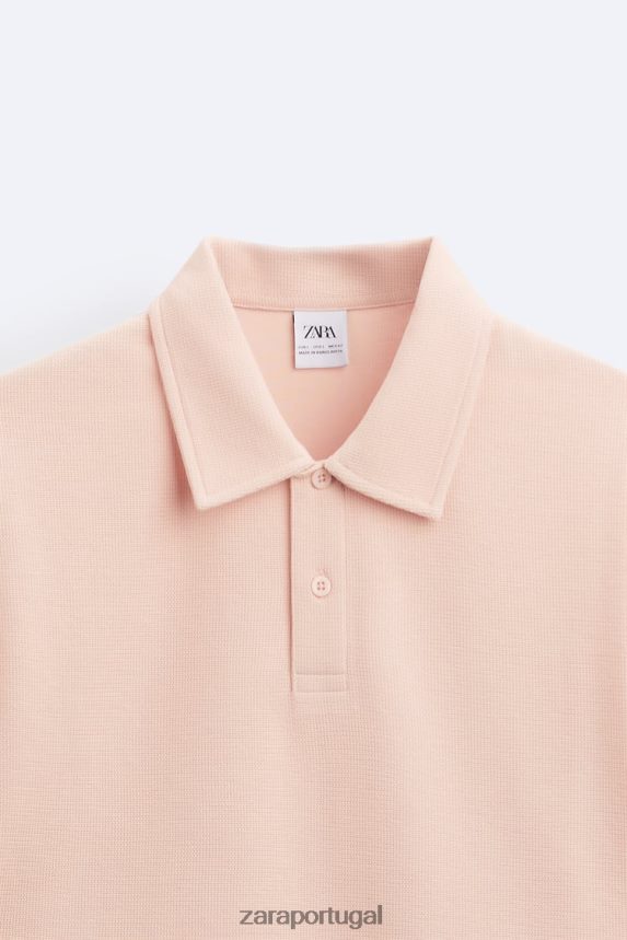 pólo texturizado homens Zara rosa desbotado Z2080L1229 roupas