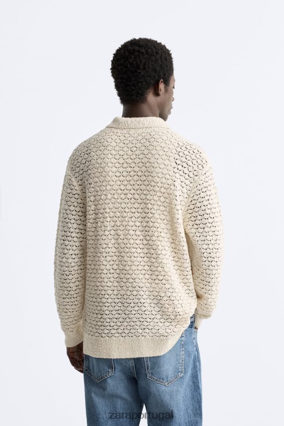 polo em malha de crochê texturizada homens Zara cru Z2080L1234 roupas