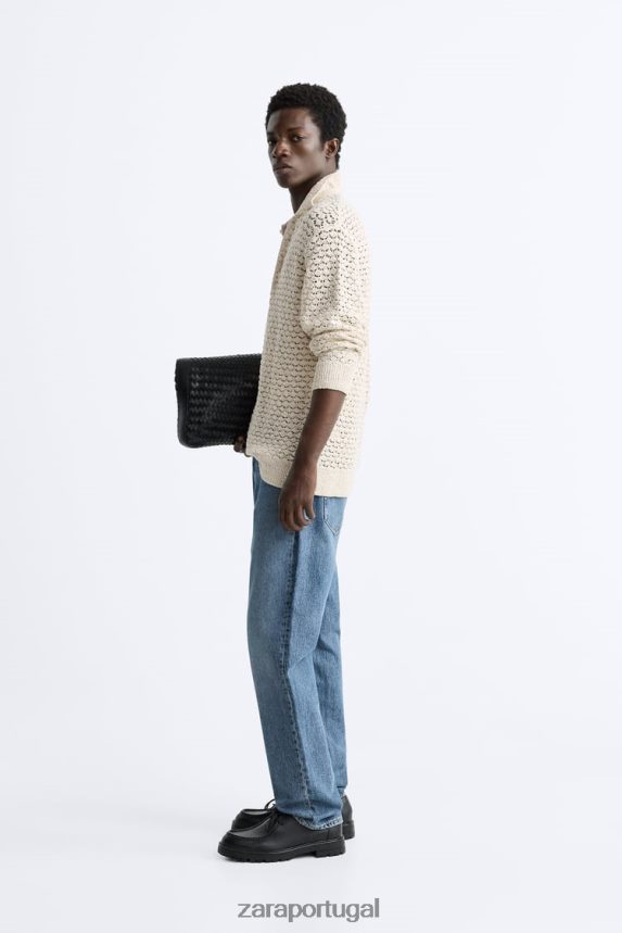 polo em malha de crochê texturizada homens Zara cru Z2080L1234 roupas