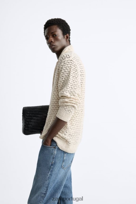 polo em malha de crochê texturizada homens Zara cru Z2080L1234 roupas