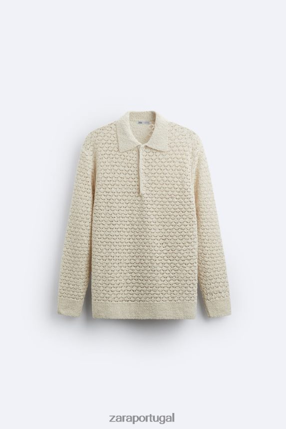 polo em malha de crochê texturizada homens Zara cru Z2080L1234 roupas