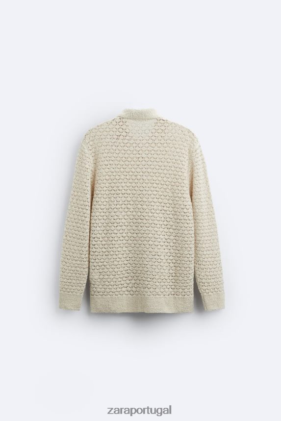 polo em malha de crochê texturizada homens Zara cru Z2080L1234 roupas