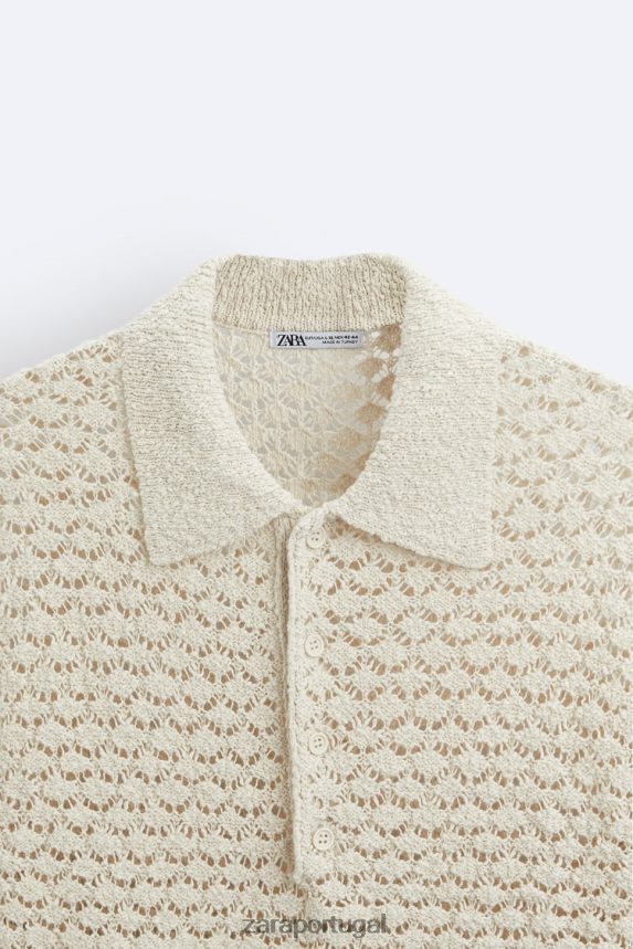 polo em malha de crochê texturizada homens Zara cru Z2080L1234 roupas