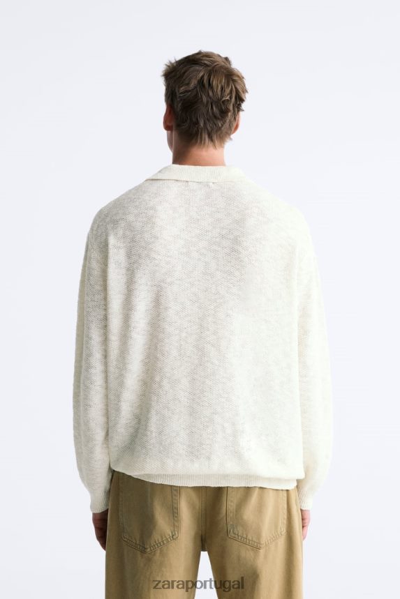polo em malha texturizada homens Zara cru Z2080L1230 roupas