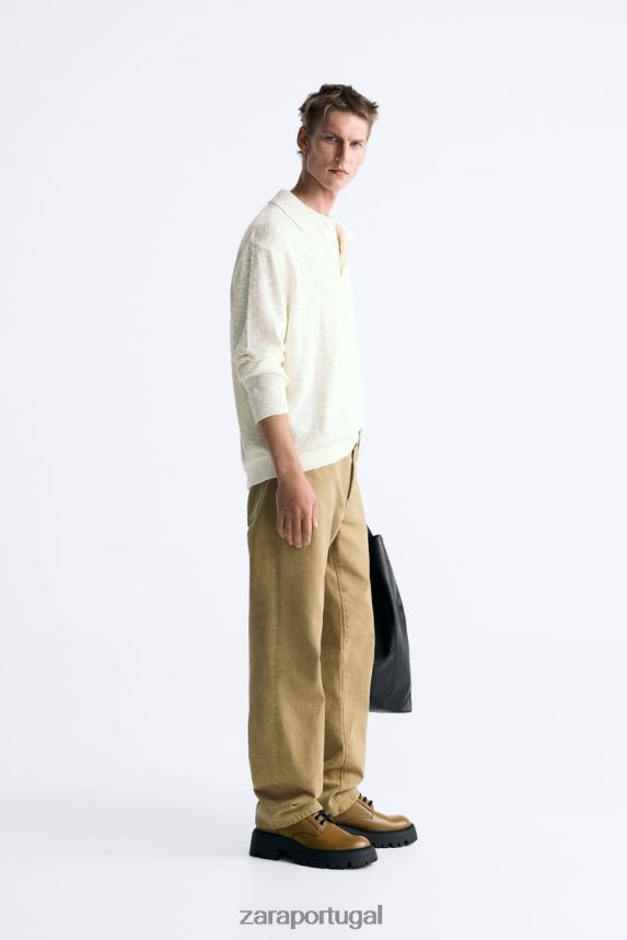 polo em malha texturizada homens Zara cru Z2080L1230 roupas