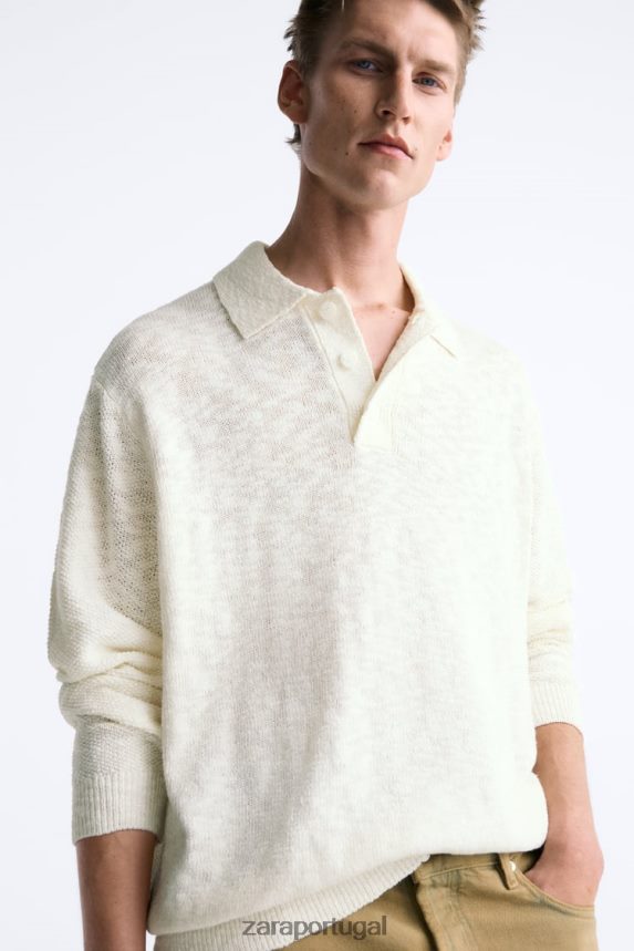 polo em malha texturizada homens Zara cru Z2080L1230 roupas