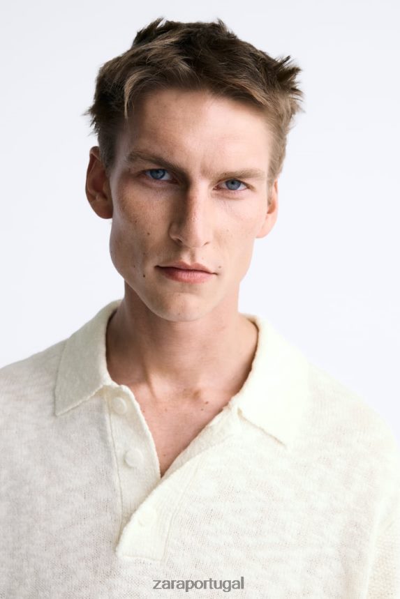 polo em malha texturizada homens Zara cru Z2080L1230 roupas