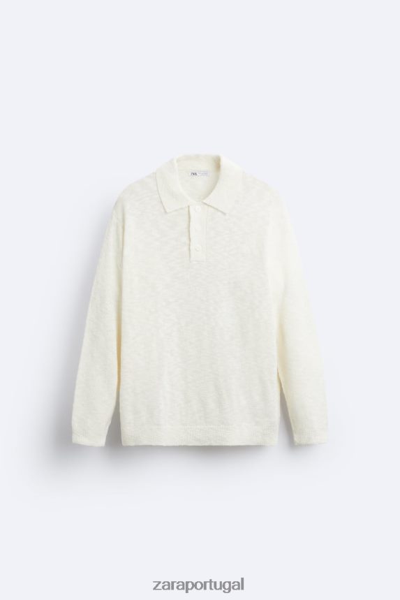 polo em malha texturizada homens Zara cru Z2080L1230 roupas