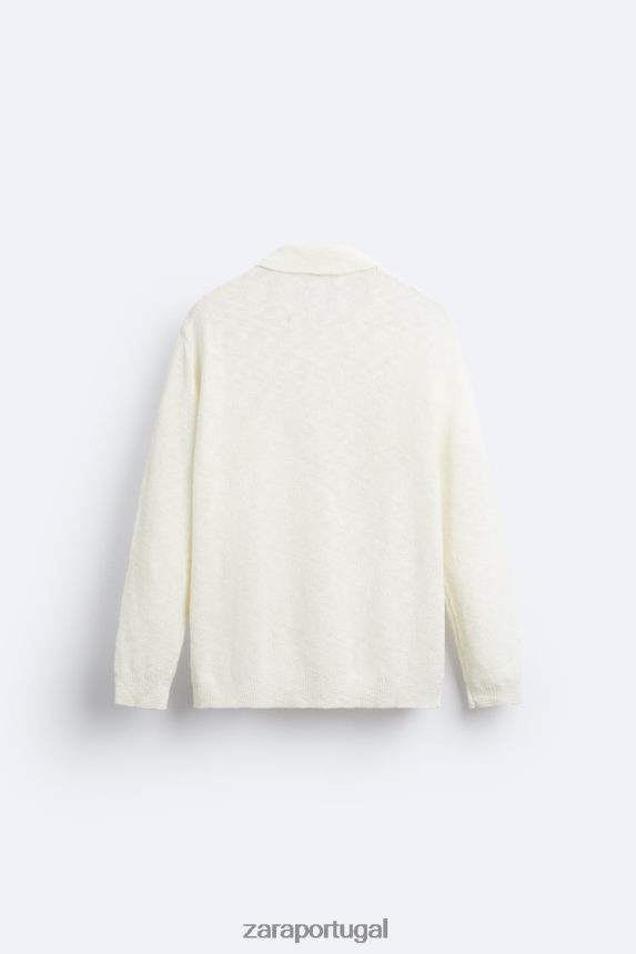 polo em malha texturizada homens Zara cru Z2080L1230 roupas