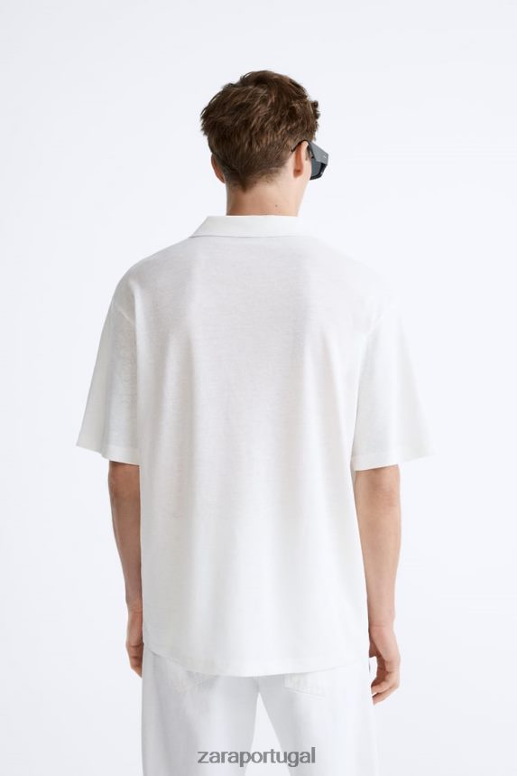 polo mescla algodão linho homens Zara ostra branca Z2080L1221 roupas