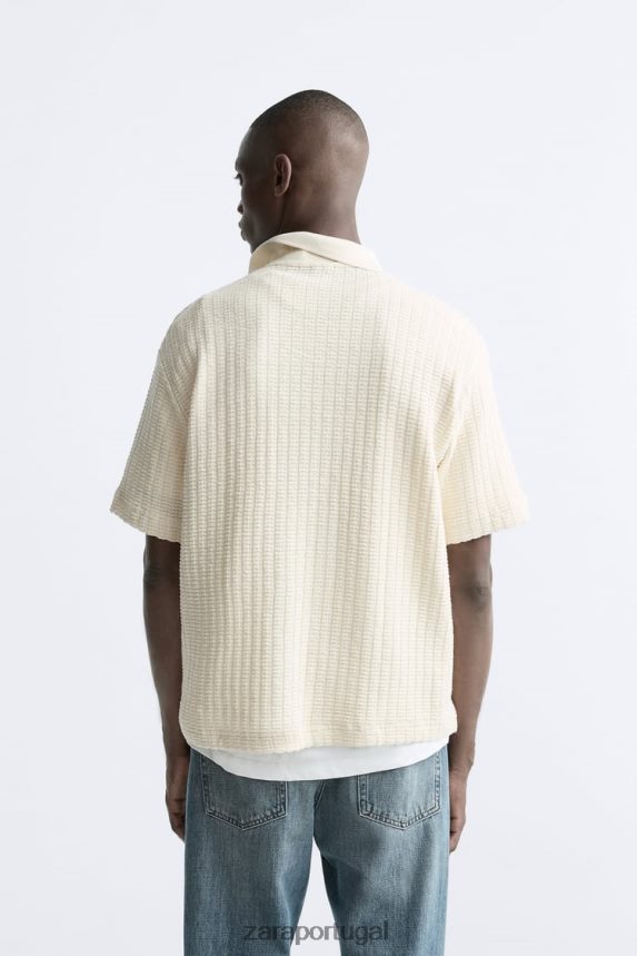 polo texturizada vertical homens Zara cru Z2080L1218 roupas