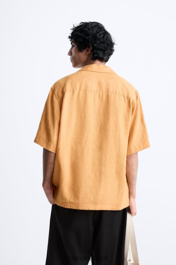 Camisa 100% linho homens Zara laranja Z2080L1022 roupas