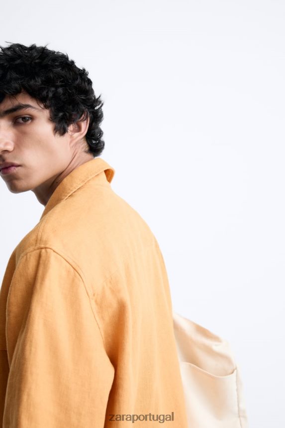 Camisa 100% linho homens Zara laranja Z2080L1022 roupas