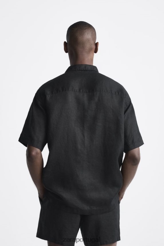 Camisa 100% linho homens Zara preto Z2080L1020 roupas