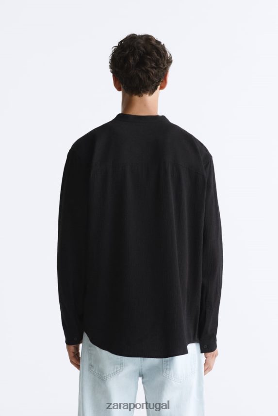 camisa algodão - viscose homens Zara preto Z2080L986 roupas