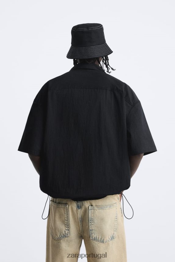 camisa com bainha ajustável homens Zara preto Z2080L988 roupas