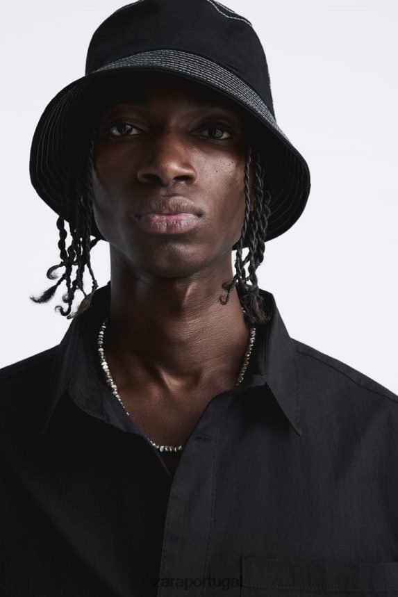 camisa com bainha ajustável homens Zara preto Z2080L988 roupas