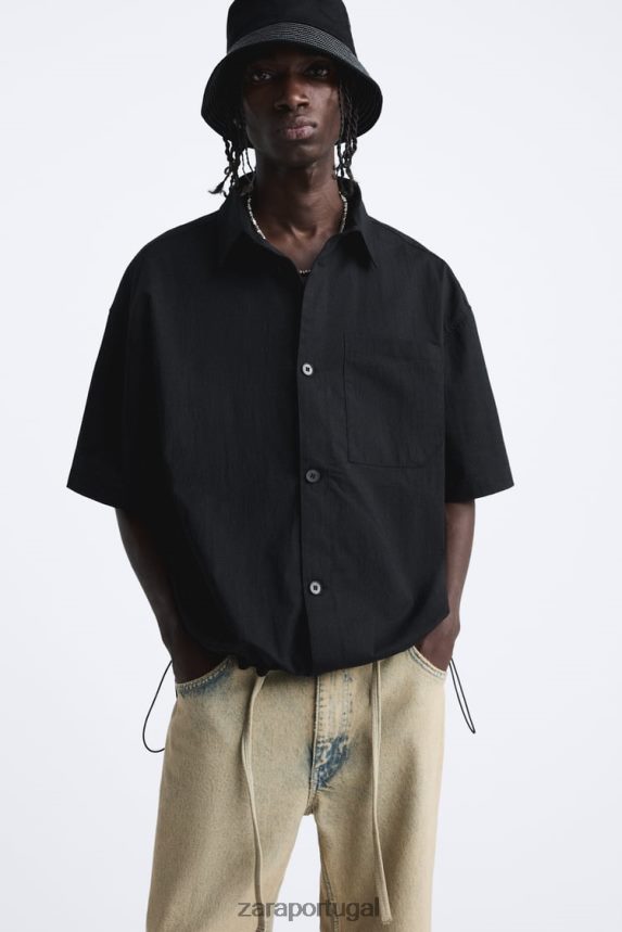 camisa com bainha ajustável homens Zara preto Z2080L988 roupas