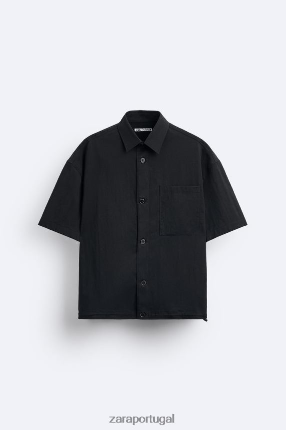 camisa com bainha ajustável homens Zara preto Z2080L988 roupas
