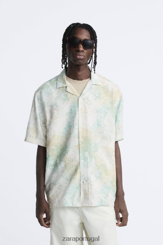 camisa com estampa abstrata homens Zara esverdeado Z2080L973 roupas