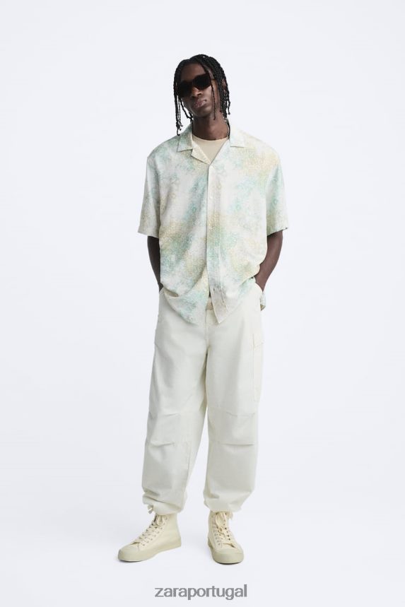 camisa com estampa abstrata homens Zara esverdeado Z2080L973 roupas