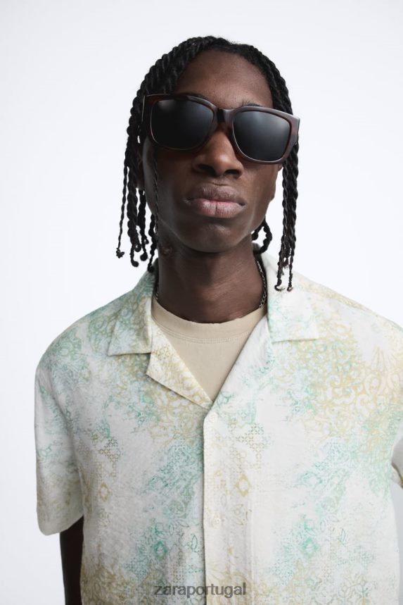 camisa com estampa abstrata homens Zara esverdeado Z2080L973 roupas