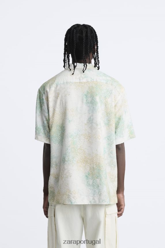 camisa com estampa abstrata homens Zara esverdeado Z2080L973 roupas