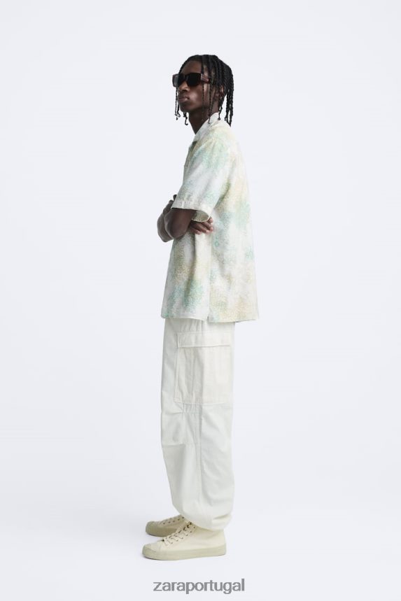 camisa com estampa abstrata homens Zara esverdeado Z2080L973 roupas