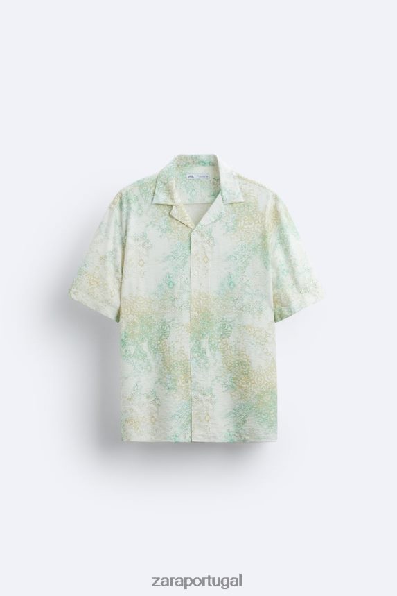 camisa com estampa abstrata homens Zara esverdeado Z2080L973 roupas