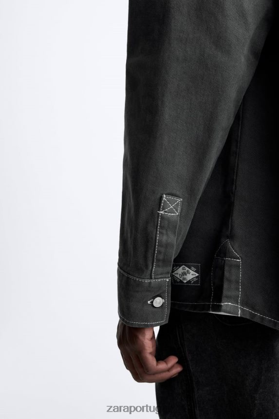 camisa com pesponto contrastante homens Zara cinza escuro Z2080L976 roupas